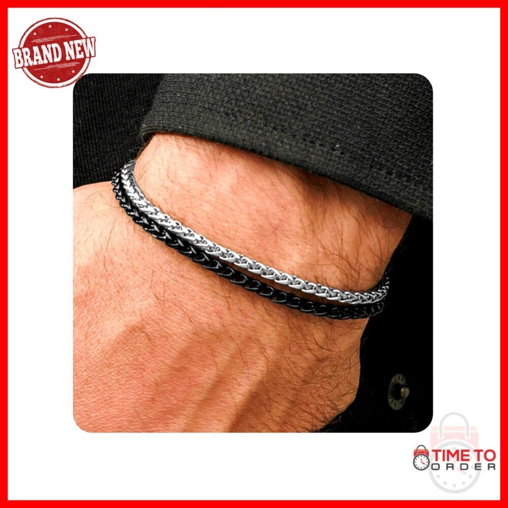 Stainless Steel Rope Chain Bracelet for Men, Adjustable 8-9.5 Inch